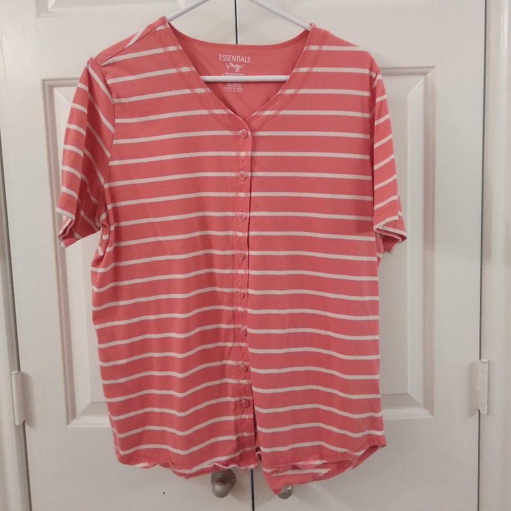 Salmon striped baseball style shirt